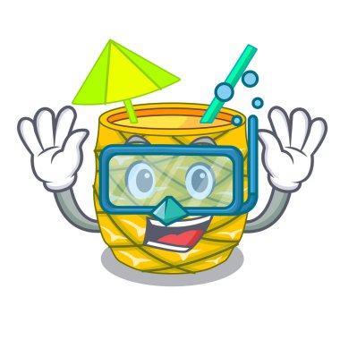 Maskot vektör çizim üzerinde cam içinde dalış ananas suyu