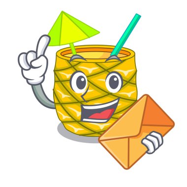 Zarf ile cam maskot vektör çizim üzerinde ananas suyu