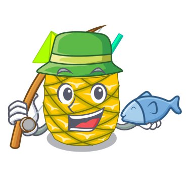 Ananas meyve suyu karakter içki vektör çizim üzerinde balık tutma