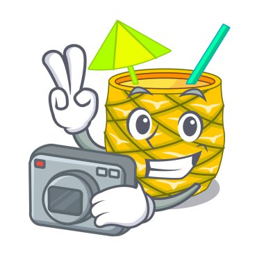 Fotoğrafçı ananas meyve suyu karakter içki vektör çizim üzerinde