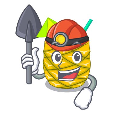 Madenci ananas meyve suyu karakter içki vektör çizim üzerinde