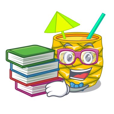 Öğrenci kitap şişe ananas suyu üzerinde çizgi film tablo vektör çizim ile