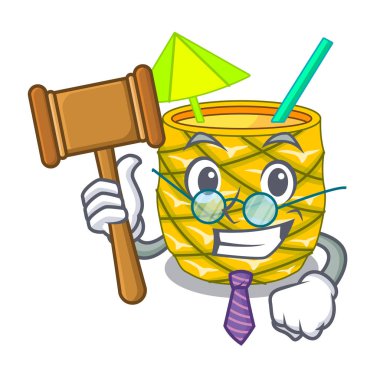 Yargıç şişe ananas suyu üzerinde çizgi film tablo vektör çizim