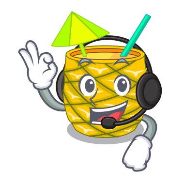 Kulaklık şişe ananas suyu ile karikatür tablo vektör çizim