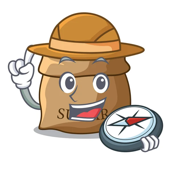 Explorer Sugar Burlap Sack Mascot Vector Illustration - Stok Vektor