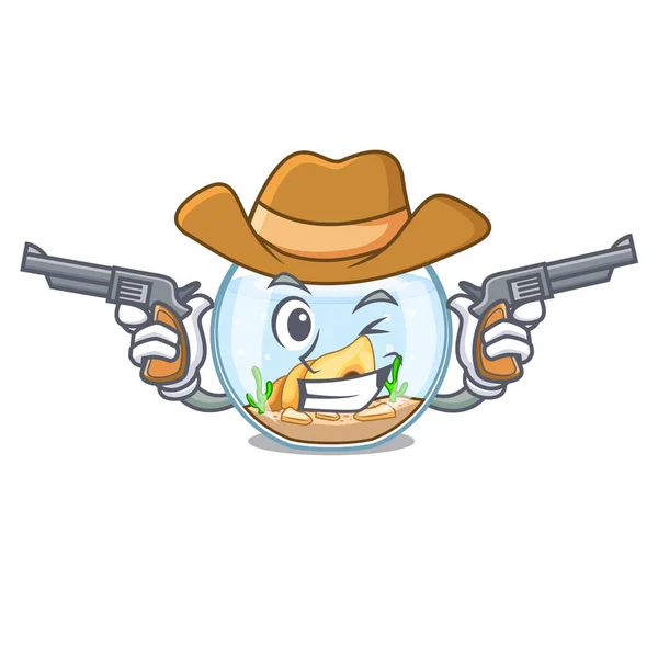 Cowboy Cartoon Goldfish Fishbowl Vector Illustration — Stock Vector