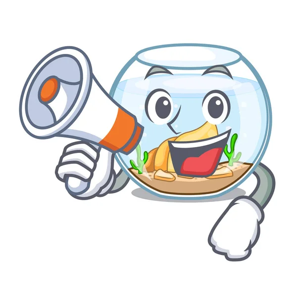Megafon çizgi film Japon balığı ile bir içinde fishbowl vektör çizim üzerinde