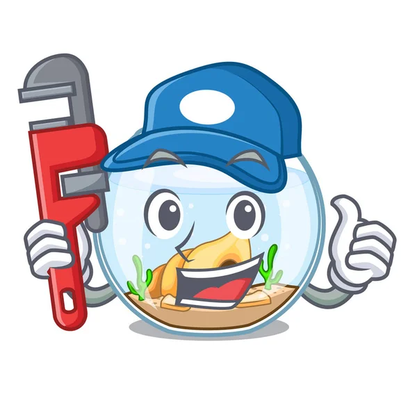 Tesisatçı fishbowl bir komik karikatür vektör çizim üzerinde