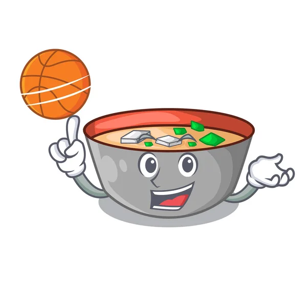 Com Basquete Japonês Miso Sopa Desenho Animado Tigela Vetor Ilustração —  Vetores de Stock