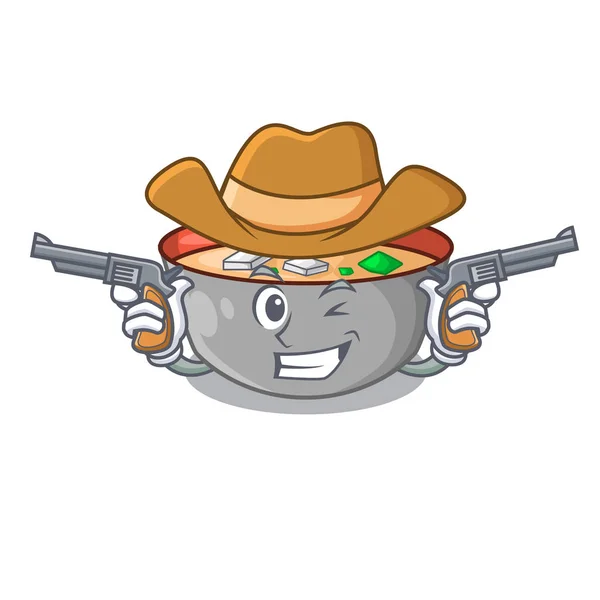 Cowboy Japonais Miso Soupe Dans Bol Dessin Animé Illustration Vectorielle — Image vectorielle