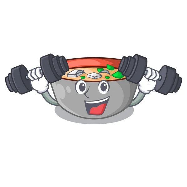 Fitness Japonês Miso Sopa Desenho Animado Tigela Vetor Ilustração — Vetor de Stock