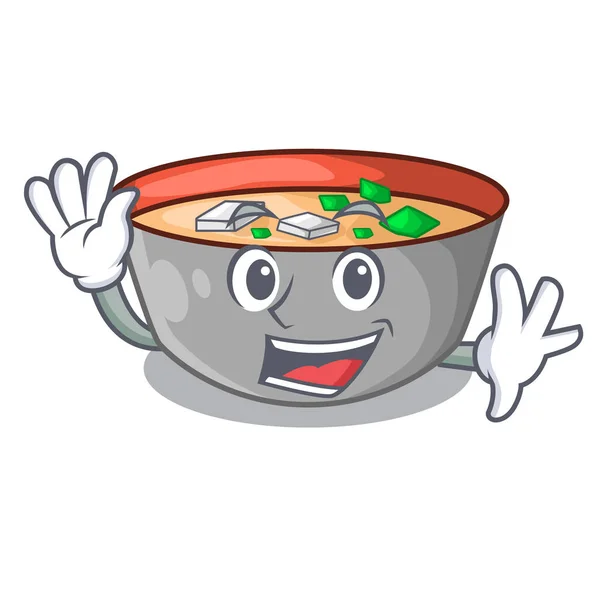 Waving Asian Soup Cup Isolasi Mascot Vector Illustrartion - Stok Vektor