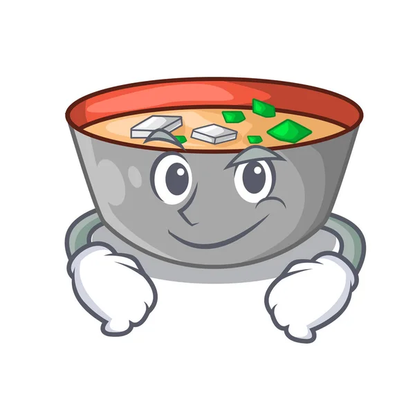 Smirking Asian Soup Cup Isolated Mascot Vector Illustrartion - Stok Vektor