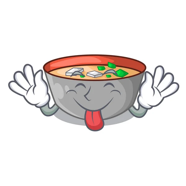Langue Hors Délicieux Repas Miso Soupe Dessin Animé Vecteur Illustration — Image vectorielle