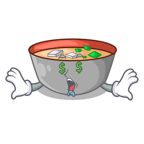 Dinheiro Olho Deliciosa Refeição Miso Sopa Cartoon Vetor Ilustração — Vetor de Stock