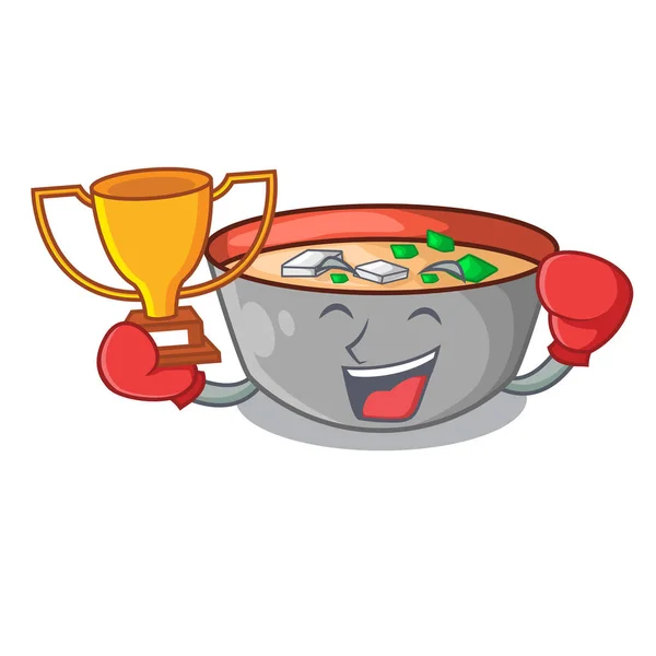 Tinju Pemenang Makan Lezat Miso Sup Gambar Vektor Kartun - Stok Vektor