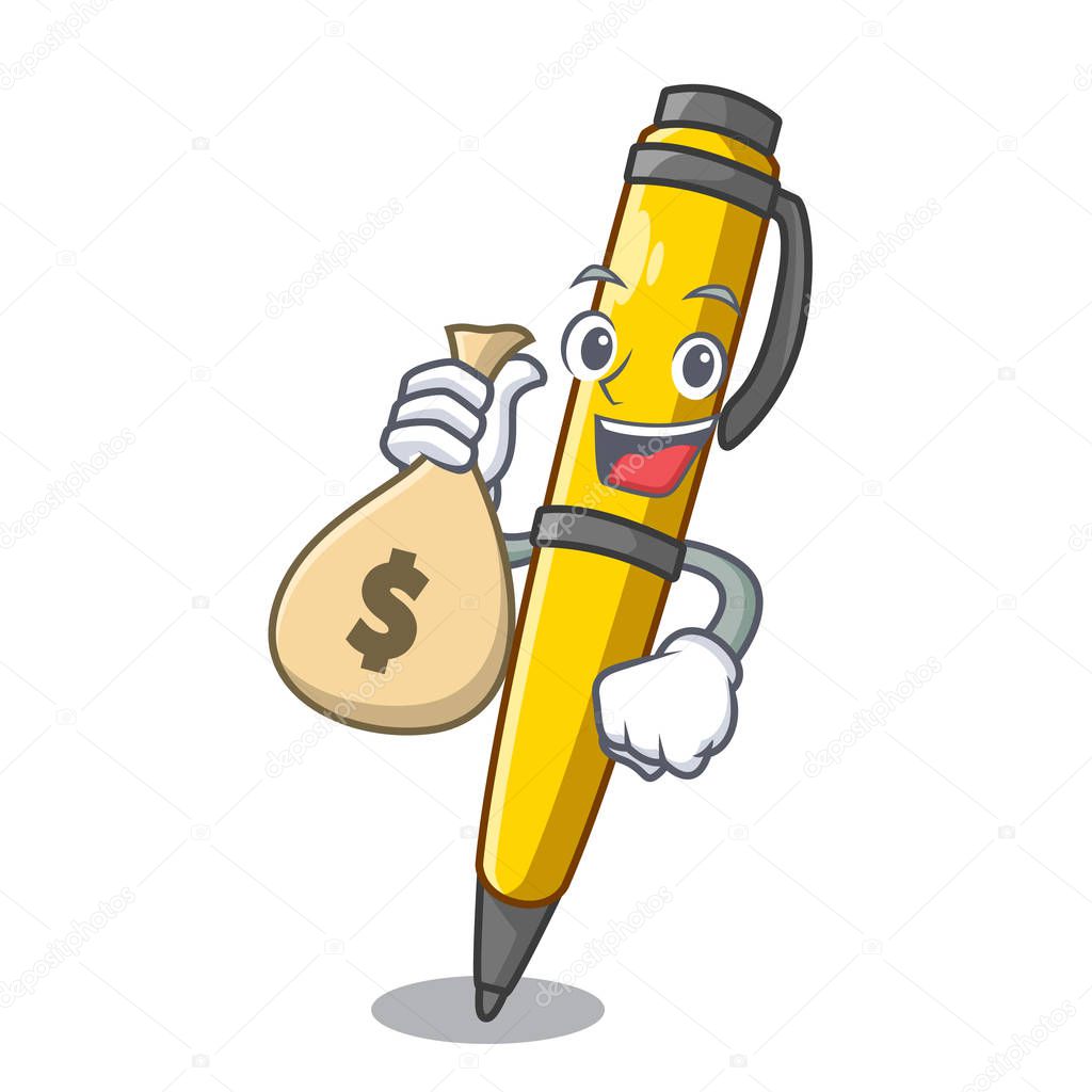 With money bag Pen shape that on a cartoon vector illustration