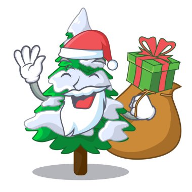 Noel Baba hediye köknar ile kar Noel ağacı karikatür vektör çizim ile