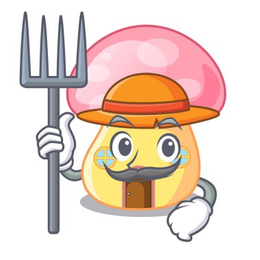 Çiftçi evi mantar üzerinde izole Mascot illüstrasyon vektör