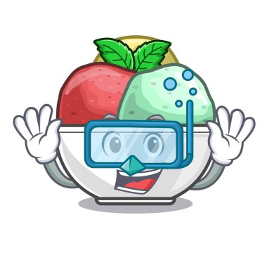 Karakter vektör çizim üzerinde nane kase ile dalış sorbe