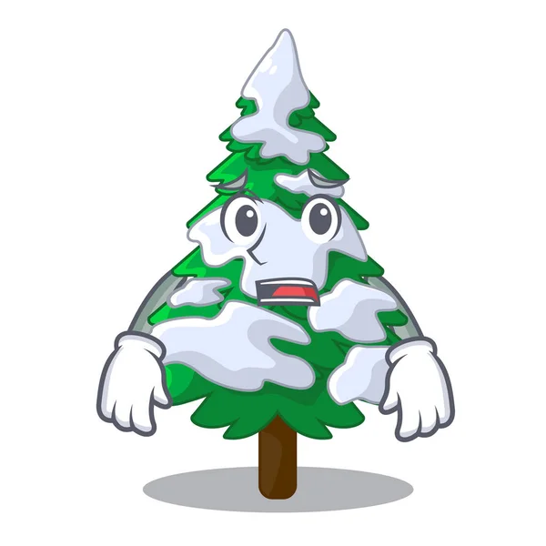 Afraid Realistic Fir Tree Snow Mascot Vector Illustration — Stock Vector