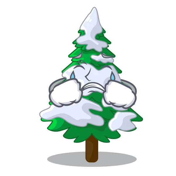 Crying Realistic Fir Tree Snow Mascot Vector Illustration — Stock Vector