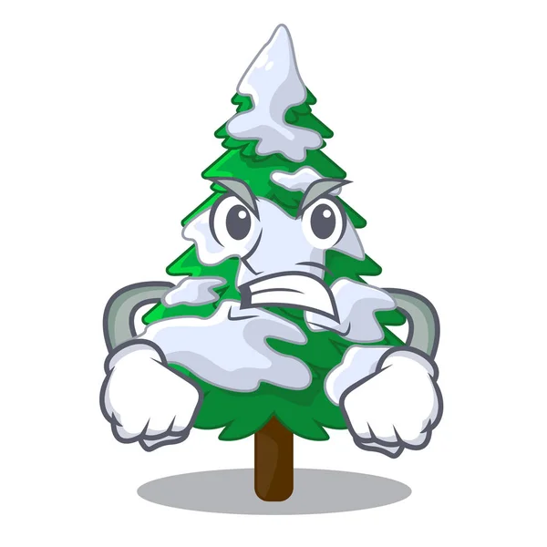 雪マスコット ベクトル図の怒っている現実的なモミの木 — ストックベクタ