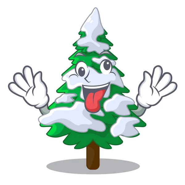 Abeto Louco Com Neve Árvore Natal Desenho Animado Vetor Ilustração — Vetor de Stock