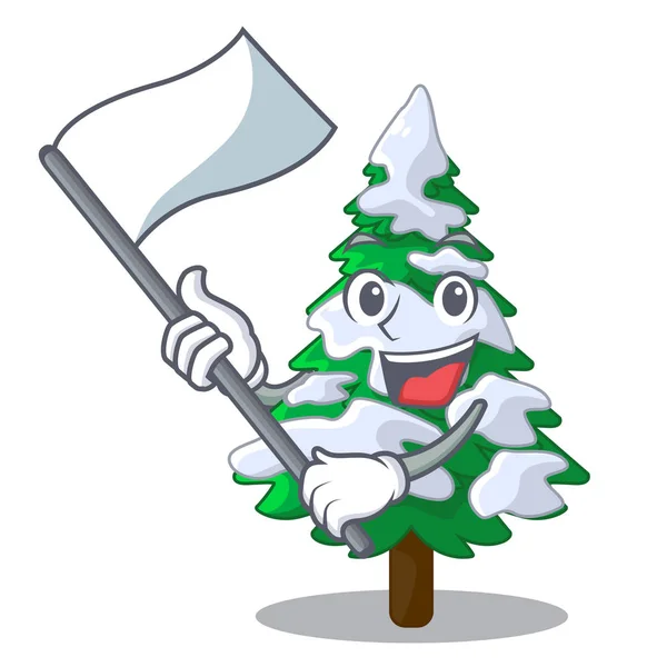 Com Bandeira Abeto Com Neve Árvore Natal Desenho Animado Vetor —  Vetores de Stock