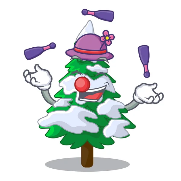 Jonglieren Tanne Mit Schnee Weihnachtsbaum Cartoon Vektor Illustration — Stockvektor