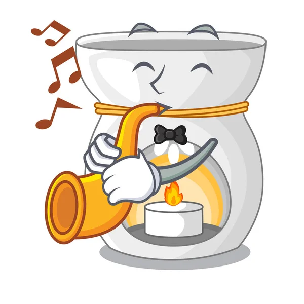 Trumpet Aroma Lamp Burning Candle Mascot Vector Illustration — Stock Vector