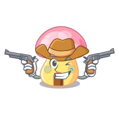 Kovboy ev mantar maskot vektör çizim üzerinde izole