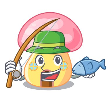 Mantar şekli karakter vektör illustraton evde Balık tutma