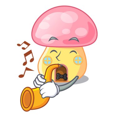 İle trompet mantar evde bir şekil karakter vektör illustraton