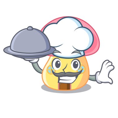 Şef yemek mantar evde bir şekil karakter vektör illustraton ile