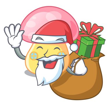 Noel Baba hediye gerçekçi köknar ağacı içinde kar karikatür vektör çizim ile