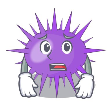 Maskot deniz kestanesi vektör çizim üzerinde korkuyor sualtı sahne