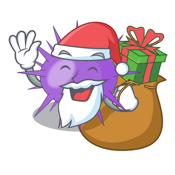 Père Noël Avec Cadeau Oursin Isolé Sur Une Illustration Vectorielle — Image vectorielle