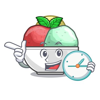 Karakter vektör çizim üzerinde nane kase ile saat sorbe ile