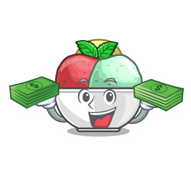 Sorbe izole maskot vektör çizim içinde para kepçe ile