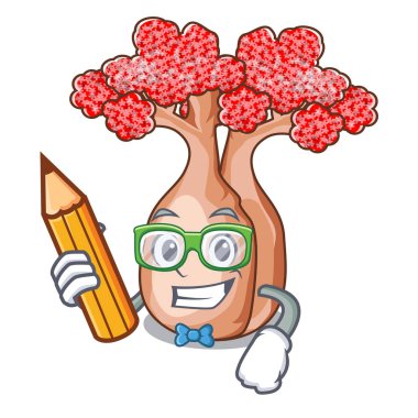 Öğrenci el şişe ağacında ip karakter vektör çizim