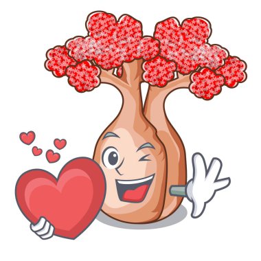 Kalp yaylada, maskot şişe ağaçlar vektör illustrtion ile