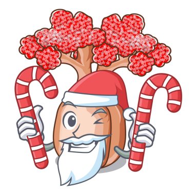 Santa şeker şişe ile bir çizgi film vektör çizim üzerinde ağaç şeklinde