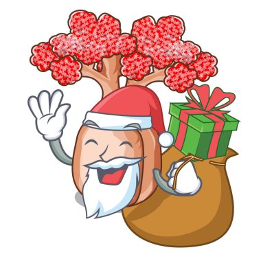 Noel Baba hediye şişe ile bir çizgi film vektör çizim üzerinde ağaç şeklinde