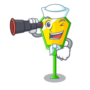 Denizci dürbün sokak lambası ile sonrası şekil karikatür vektör çizim