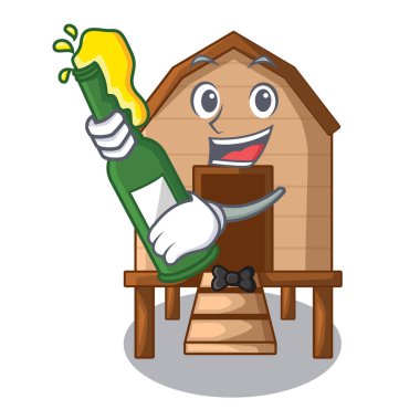 Ahşap çizgi film coop vektör çizim ile bira tavuk