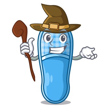 Cadı terlik ahşap zemin ev karakter vektör illuastration üzerinde