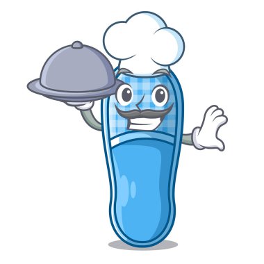 Şef ile gıda terlik ahşap zemin ev karakter vektör illuastration üzerinde