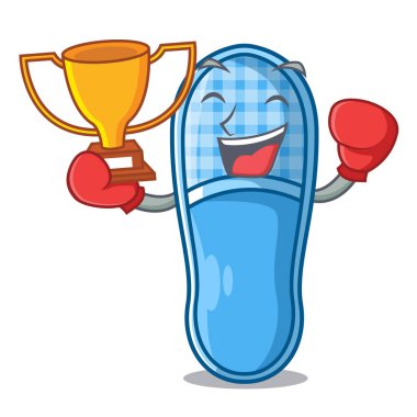 Kazanan terlik bir karikatür vektör illustrartion halıda boks