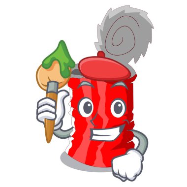 Sanatçı teneke kutu şekli bir çizgi film vektör çizim üzerinde